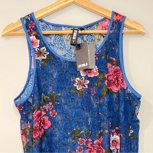 NWT Steele Sheer Tank Top. Size Small. Blue and Pink Floral.